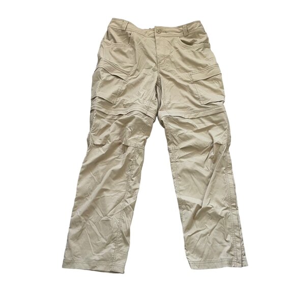 Pantalon Cargo en coton beige uni avec une coupe bootcut et poches aux
